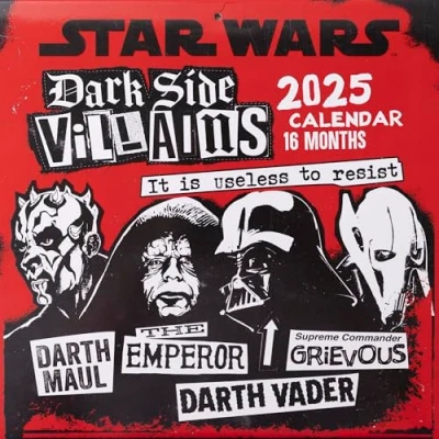 Image of Pyramid International Star Wars Villains 2025 Calendar 16 Month Planner, Iconic Dark Side Characters, Large Grid, Premium Quality for Fans &amp; Decor