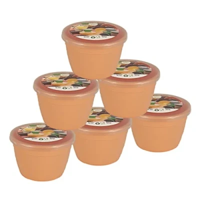 Image of Just Pudding Basins Pastel Colours 1/4 Pint Small Basin and Clear Lid 0.25pt Pack of 6 Plastic Steaming Bowls (Peach)