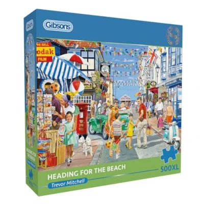 Image of Heading for the Beach 500XL Piece Jigsaw Puzzle Nostalgic Extra Large Adults Premium 100% Recycled Board Great Gift Gibsons Games