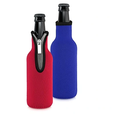 Image of kwmobile Set of 2 Neoprene Bottle Coolers Sleeves for 330ml Keep Beer, Soda, Soft Drinks Cool Blue/Red