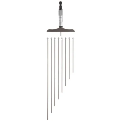 Image of Starrett 445MBZ 225RL Vernier Depth Gauge, Ratchet Stop, Lock Nut, Micrometre Type, 0 225mm Range, 0.01mm Graduation, 100mm Base, 9 Rods, +/ 0.002mm Accuracy