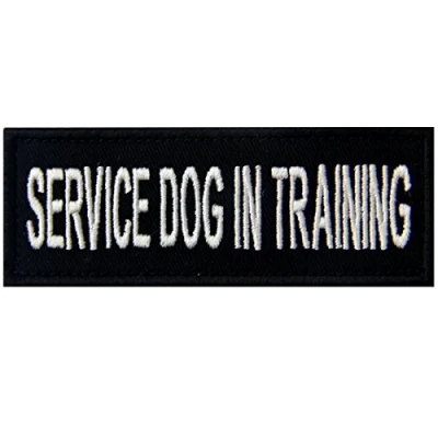 Image of Service Dog in Training Vests/Harnesses Emblem Embroidered Fastener Hook &amp; Loop Patch, 4 X 1.5 Inch