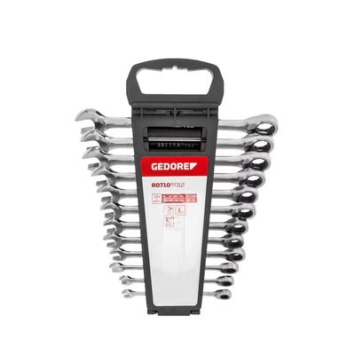 Image of GEDORE red Combination ratchet spanner set with ring ratchet, 12 pc. Set, AF 8 19 mm, Flat, Spanner, R07105012