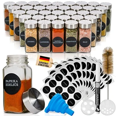 Image of Deco haus® Square Spice Jars with Labels Shaker Insert Set of 36 Container Storage Glass