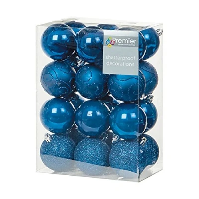 Image of Premier Decorations 24 x 60mm Midnight Blue Christmas Tree Balls