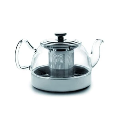 Image of IBILI Induction Glass Teapot with Filter, Borosilicate, 1.2 Litres, Safe, Transparent/Silver