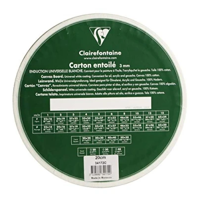 Image of Clairefontaine Ref 34172C White Canvas Board (Round) 20 x 20cm 3mm Thick, Made from 100% Cotton, Suitable for Oil &amp; Acrylic Paints, Acid Free Surface