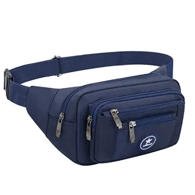 Image of Waterproof Bumbags and Fanny Packs Plus Size for Sport Hiking Large Waist Travel Pouch Bag Bumbag Women Men (Dark Blue)