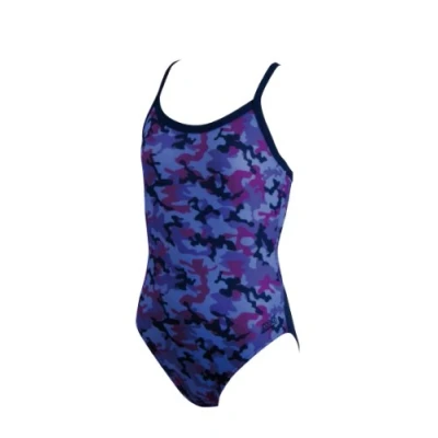 Image of Zoggs Girl&#039;s Camo Racerback Swimming Costume, Purple, 26 Inch
