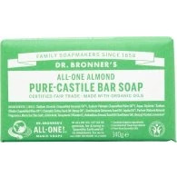 Image of Dr Bronner&#039;s 3 in 1 Almond Pure Castile Bar Soap, Made with Organic Oils, Used for Face, Body and Hair, Certified Fair Trade &amp; Vegan Friendly, 140g