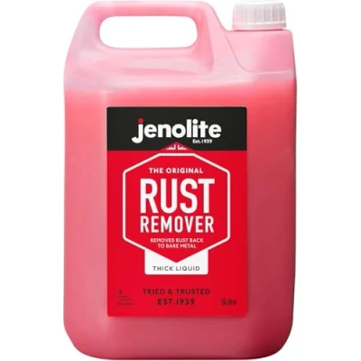 Image of JENOLITE Rust Remover Thick Liquid 5 Litre Non Drip Formula Fast Acting Thixotropic For Metal Removes Back To Bare Suitable Use On Vertical Surfaces