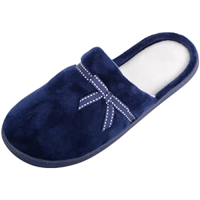 Image of ABSOLUTE FOOTWEAR Womens Lightweight Slip On Open Back Velour Style Winter Mule Slippers Navy UK 6 / EU 39