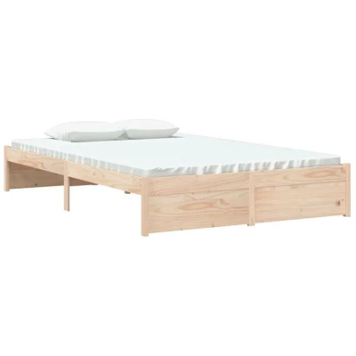 Image of vidaXL Small Double Bed Frame Base Solid Pine Wood, Modern Minimalist Style, Sturdy Slats, 120x190 cm Brown