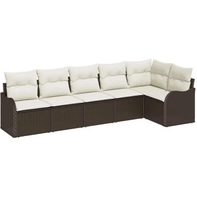 Image of vidaXL 6 Piece Garden Sofa Set with Cushions Brown Poly Rattan