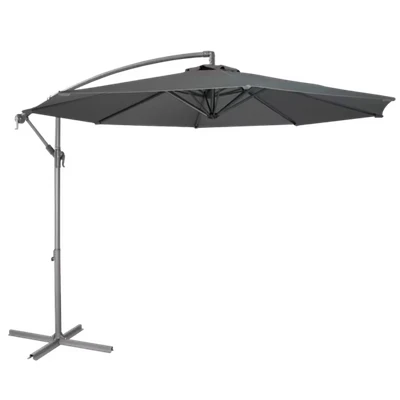 Image of Dellonda Ø3m Banana Parasol with Crank Handle and Cover, Patio Sun Shade, Overhanging Large Garden Umbrella Grey Three Meter Canopy DG264