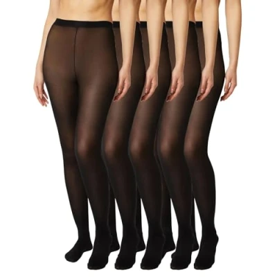 Image of FM London 5 Pack Tights for Women Comfortable Women&#039;s with Stretch Fit Design 40 Denier Black Tights, Nude &amp; Navy Durable Construction Ladies all Occasions