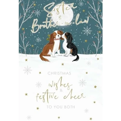 Image of Noel Tatt Artistic Christmas Greeting Card Sister and Brother in Law Happy Spaniels Under The Moon Gorgeous Illustration