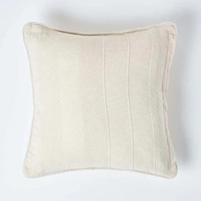 Image of HOMESCAPES Rajput Ribbed Cushion Cover 18 x Inches (45 45cm) Natural 100% Cotton Coordinating with Throws and Curtains Easy care Washable at home