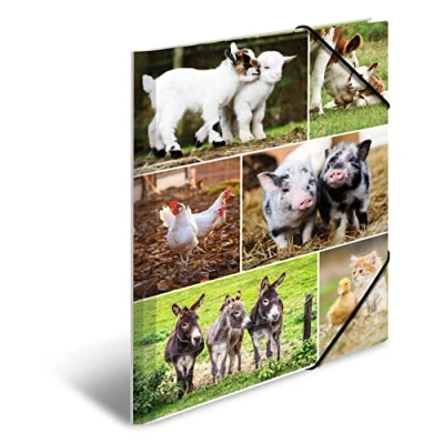 Image of HERMA A4 Farm Children&#039;s Portfolio Folder with Corner Made of Cardboard Animal Motif, Elastic Band, Inner Flaps and Print for Boys Girls