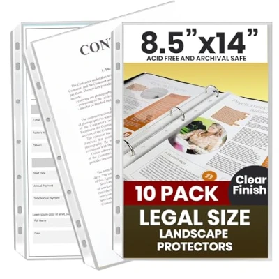 Image of Performore 10 Pack of 8.5 x 14 Legal Size Heavyweight Clear Sheet Protectors, Plastic Paper Sleeves, Archival Quality, Long Protectors for Binders Documents
