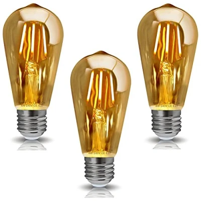 Image of Long Life Lamp Company 3 Pack Retro Vintage LED 4w Squirrel Cage Edison Style Filament Bulb Smoked Gold Glass ST58 E27 Screw