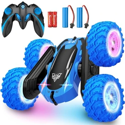 Image of SIMPIM Remote Control Car,2.4GHz Electric Race Stunt Car,Double Sided 360 Rolling Rotating Rotation,LED Headlights RC 4WD High Speed Off Road for 6 7 8 9 10 11 12 Year Old boy Toys