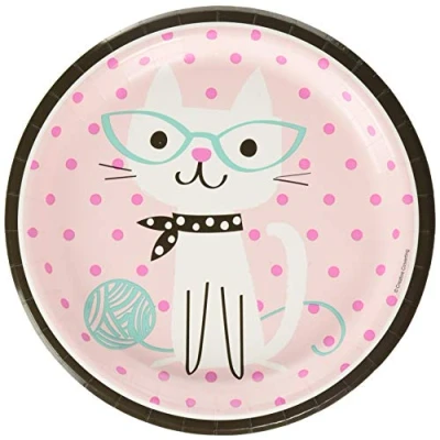 Image of Creative Convertting Cute Cats Round Paper Dinner Plates 8 Pcs Multi Coloured 328596