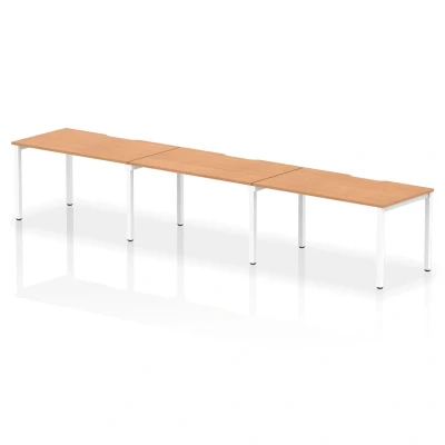 Image of Evolve Single White Frame Bench Desk 1400 Oak (3 Pod) BE395