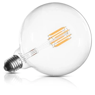 Image of Luxvista E27 Globe Bulb Dimmable, G125 LED Filament Cool White 6000K, ES Large Edison Screw 8W(60W Equivalent) Vintage Retro Decorative Light Bulb, Clear Glass 800LM, Pack of 1