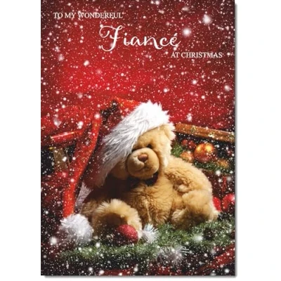 Image of doodlecards Fiance Christmas Card Bear with Santa Hat Medium Size for Plain Envelope