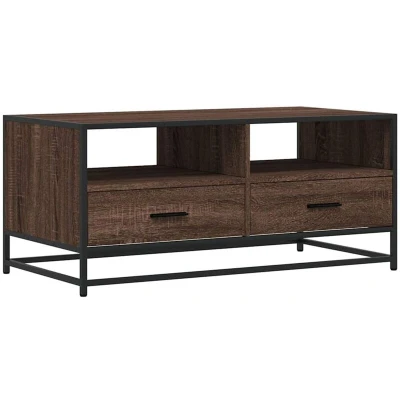 Image of vidaXL Coffee Table/End Table Brown Oak, Engineered Wood &amp; Metal, Industrial Style, 100x50x45 cm