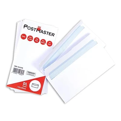 Image of Postmaster Envelopes DL Peel &amp; Seal 100GSM White Paper 50 Pack