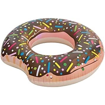 Image of Doughnut Swim Ring Brown Colour Inflatable Donut Lounger Tube Float Pool Toy for Party with a Thank You Sticker