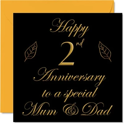 Image of Special Cotton Anniversary Card for Dad Mum Parents &amp; Happy 2nd Wedding Cards from Son Daughter Family, 145mm x Greeting Second Anniversaries