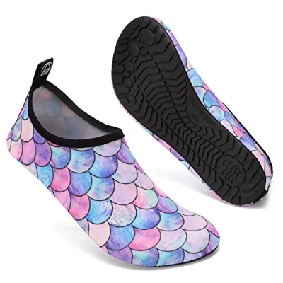 Image of Swim Water Shoes Aqua Socks Barefoot for Sea Beach Swimming Pool Ladies Women(Pink Purple Mermaid,4.5/5.5 UK,38/39 EU)