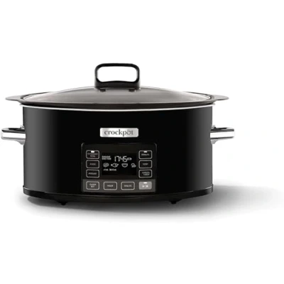 Image of Crock Pot TimeSelect Slow Cooker Programmable Digital Display 5.6 L (7+ People) Removable Hob Safe Bowl Sears Meat &amp; Vegetables Black [CSC093]
