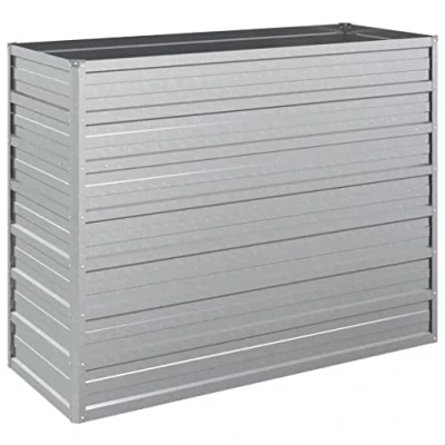 Image of vidaXL 100x40x77cm Galvanized Steel Raised Bed Silver Outdoor Garden Planter for Patio, Balcony Large Self Assembly Metal Plant Container Vegetables, Herbs, Flowers