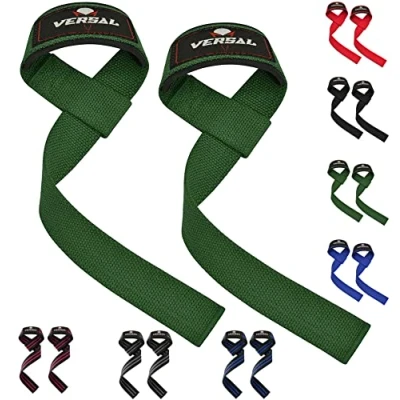Image of VERSAL VSL Weight Lifting Straps Neoprene Padded Wrist Wraps, 100% Cotton Hand Bar Grips Support Gym for Deadlift Powerlifting Crossfit Strength Training Weightlifting (Military Green)