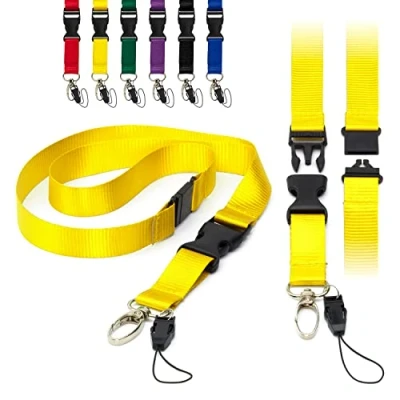 Image of Yellow Detachable 2cm Flat Lanyards With Buckle, Safety Breakaway Pull, Metal Clip, and Loop String ID Badge Holders Lanyard Neck Strap By LanyardsTomorrow Pack of 10