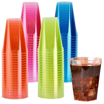 Image of MATANA 80 Neon Party Cups, Coloured Hard Plastic 210ml Drinks, Cocktails, Desserts Kids&#039; Parties, Birthdays, Christmas, Picnic, BBQ, Parties Sturdy &amp; Reusable