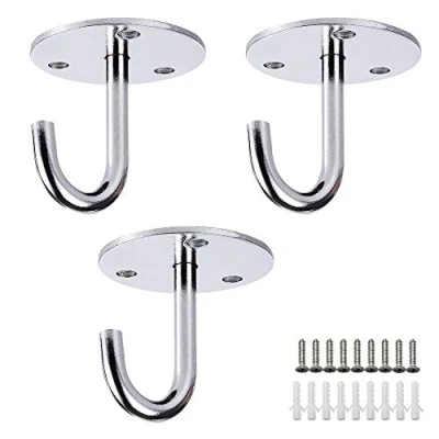 Image of JaneYi (3 Pack) Stainless Steel Ceiling Hook Heavy Duty Round Base Screw Top Mount Overhead Wall for Hanging Light Fan Plant Basket Tool and Mosquito Net etc.