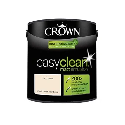 Image of 2.5L CROWN Easy Clean MATT Emulsion Multi Surface Paint That can be Used on Walls, Ceilings, Wood and Metal. Stain &amp; Scrub Resistant Formula Ivory Cream