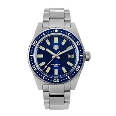 Image of San Martin 62mas SN007 V4 Men&#039;s Diver Watches Sapphire Glass Hexagonal Logo NH35 Bracelet Date 20Bar Automatic Mechanical Wrist Watch, blue,