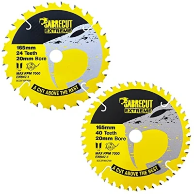Image of 2 x SCCSFK165CR SabreCut 165mm 24T and 40T 20mm Bore Circular Saw Blade Compatible with Dewalt Bosch Makita Many Others