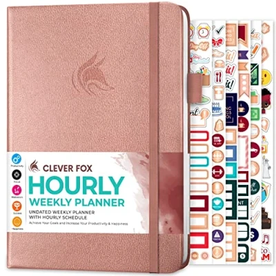 Image of Clever Fox Planner Schedule Undated Weekly &amp; Monthly Life with Time Slots, Appointment Book Daily Organizer, A5 (Rose Gold)