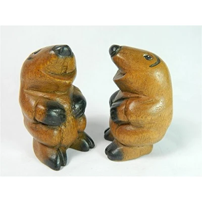 Image of Thai Gifts Wooden Mole Carving Pair of Hand Carved Moles