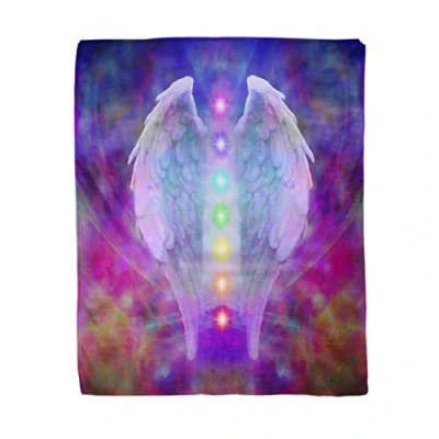 Image of Topyee 130x150 cm Throw Blanket Reiki Angel Wings and Seven Chakras on Colorful Soul Warm Cozy Print Flannel Home Decor Comfortable for Couch Sofa Bed