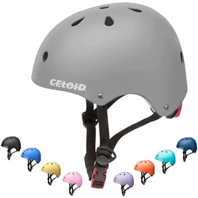 Image of CELOID Kids Bike Helmet,Toddler Skateboard Helmets for Age 5 8 9 Years Boys &amp; Girls,Adjustable Multi Sport Bicycle Skateboarding Roller Inline Skating Scooter Rollerblade Cyling Helmet,Grey