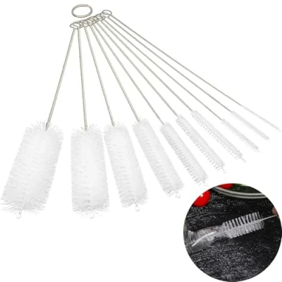 Image of 10 PCS Drinking Straw Cleaner Brush White, Bottle Cleaning Brushes, Nylon Tube Brush, with Hook and Loop