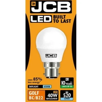 Image of JCB LED Daylight BC B22 Bayonet Cap Golf Ball Mini Globe Lamp 6500K Light Bulb 40W Equivalent